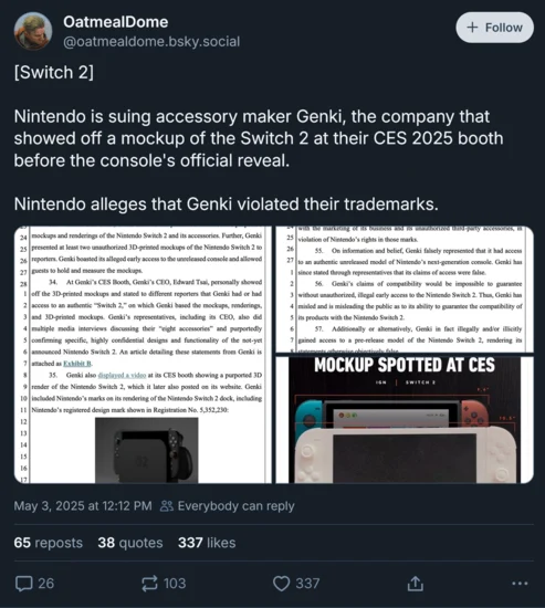 Nintendo Sues Genki Over Trademark Violations for Switch 2 Accessory