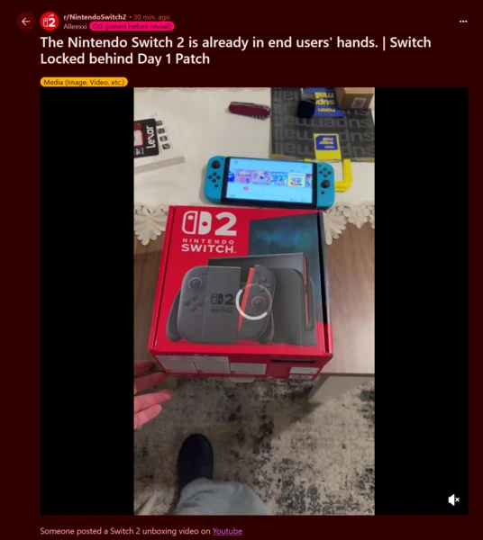 Nintendo Switch 2 Unboxing Leaked, Needs Day-One Patch to Play