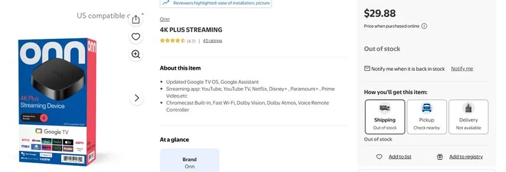 Onn 4K Plus Google TV Box Listed at Walmart Before Release