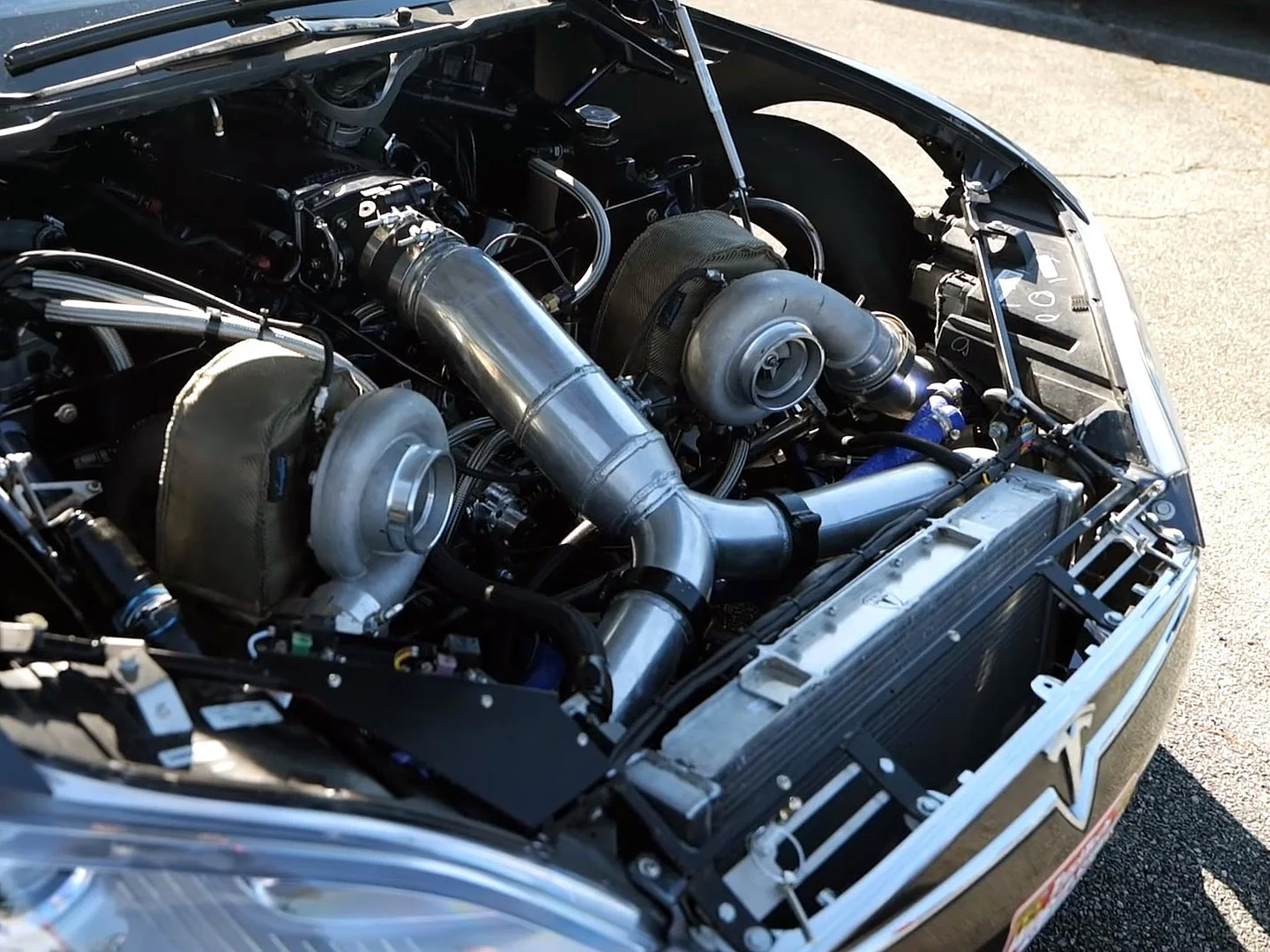 Tesla Model S Boosted to 1700 HP with Chevy Drag Race Engine