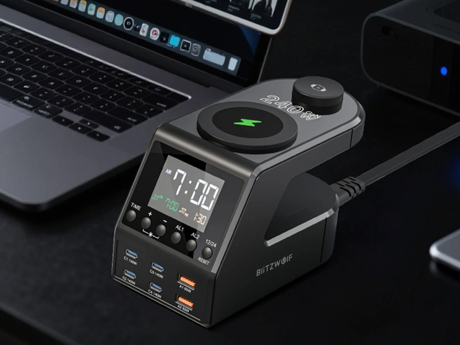 New 240W Charging Station with Display, Clock, and Wireless Charging