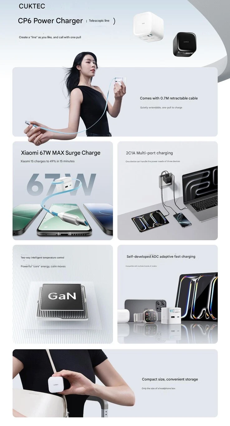 Cuktech CP6: Affordable Fast Charger with Retractable Cable