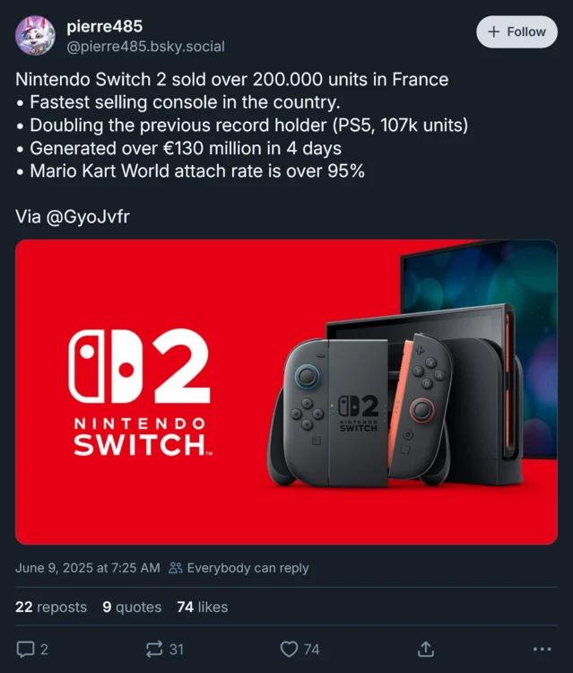 Nintendo Switch 2 Surpasses PS5 in French Console Sales Record