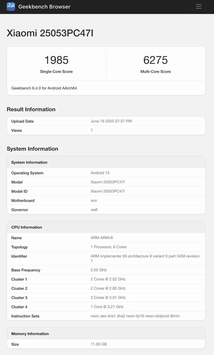 Xiaomi Poco F7 Surpasses Poco F7 Pro in New Benchmark Test