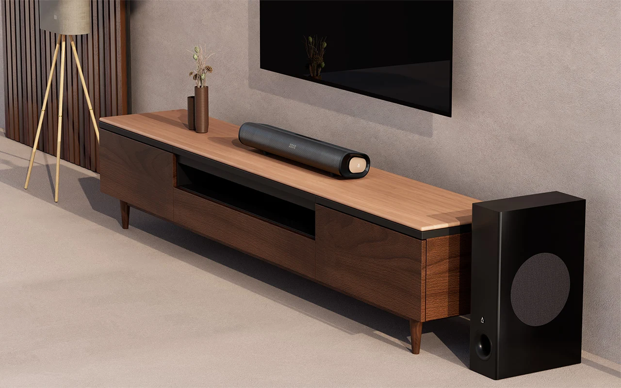 Compact 160W Soundbar with Subwoofer for Desktops and Living Rooms