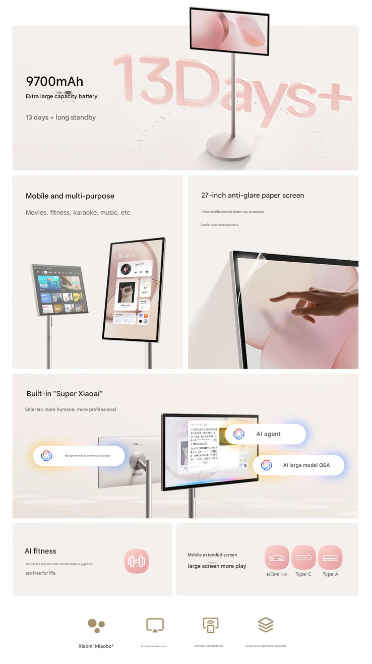 Xiaomi Launches 27-Inch Portable Smart Home Screen Max with Battery