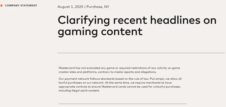 Mastercard Reacts to Steam Games Ban Over Adult Content Issues
