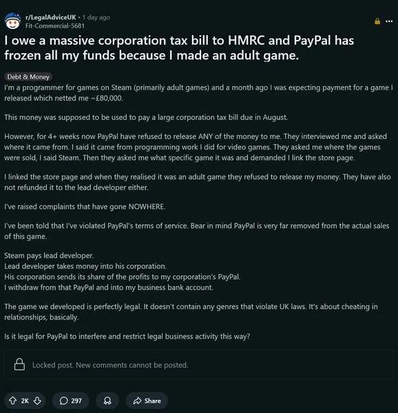 PayPal Freezes £80,000 from Adult Steam Game Amid Crackdown
