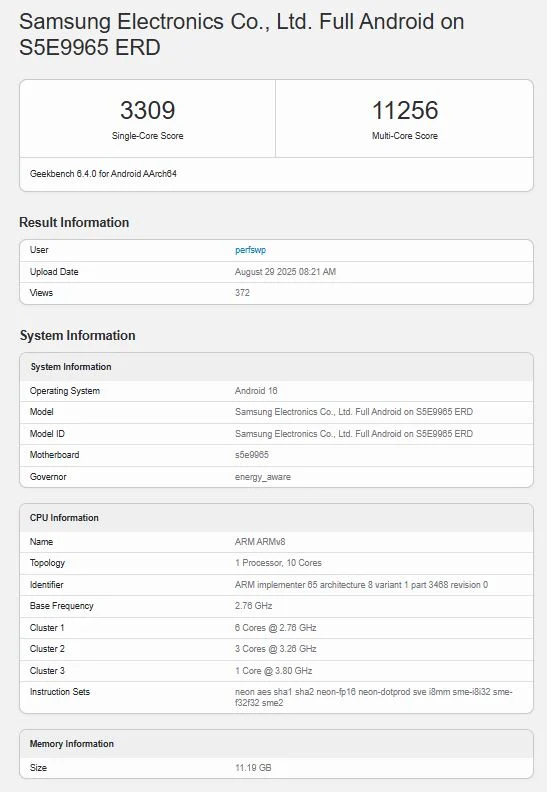 Exynos 2600 Appears on Geekbench with High Performance Scores