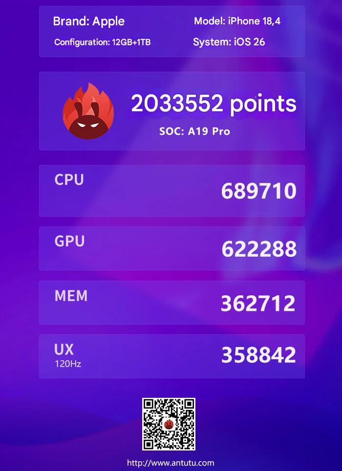 iPhone 17 Pro's A19 Pro Outperforms A18 Pro in AnTuTu Test
