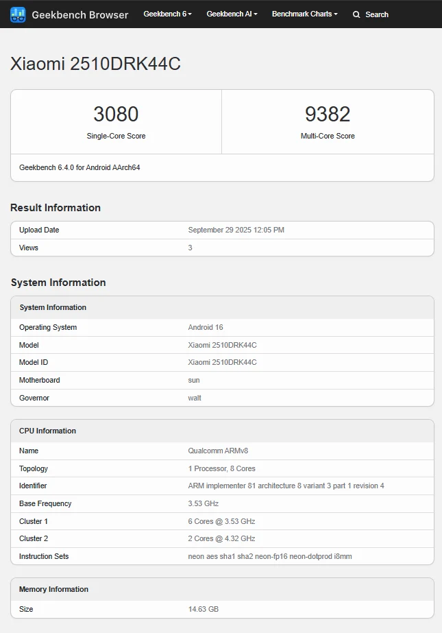 Xiaomi Redmi K90 Beats Poco F7 Ultra in Early Snapdragon 8 Tests