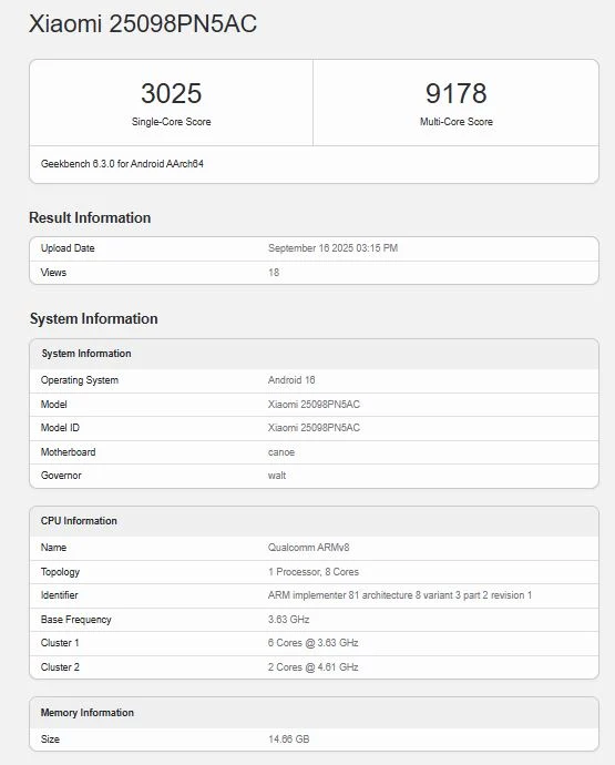 Xiaomi 17 Pro Appears on Geekbench with Snapdragon 8 Elite Gen 5