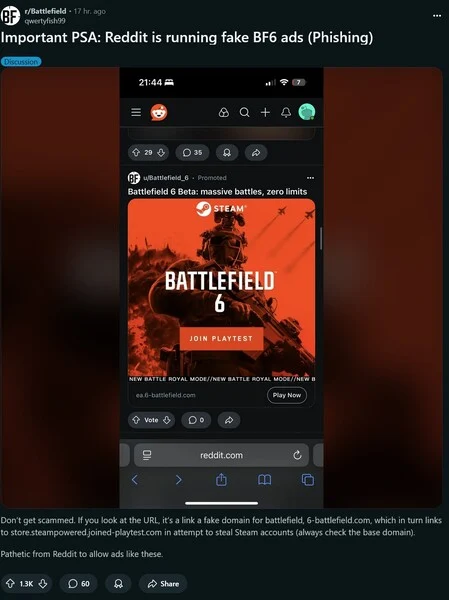 Reddit Ad Claims Fake Battlefield 6 Battle Royale Playtest Scam