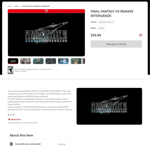 Final Fantasy 7 Remake Intergrade: Switch 2 Game-Key Cards Explained