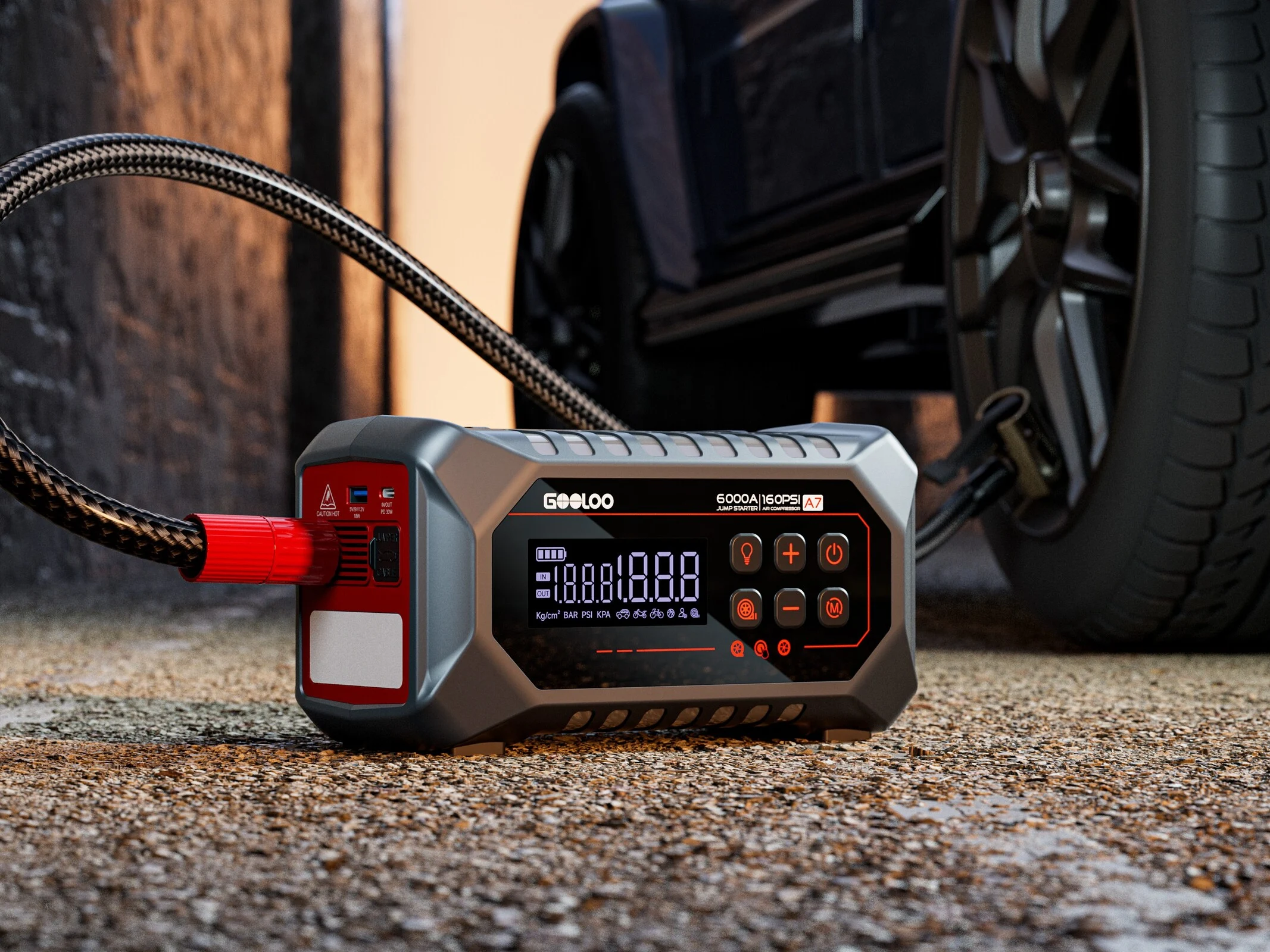 Gooloo A7: 24,000mAh Jump Starter, Tire Inflator & Power Bank