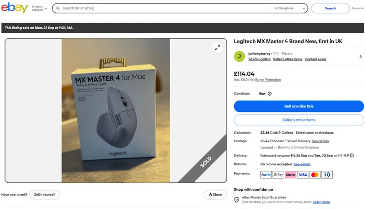 Logitech MX Master 4 Leaked Early in Marketplace Reveal