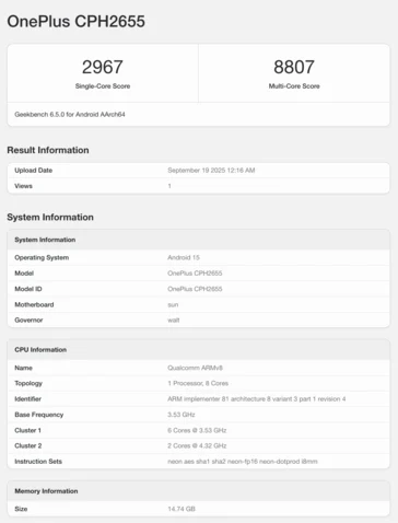 OnePlus 15 Outperforms OnePlus 13 in Geekbench Scores