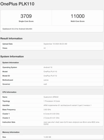 OnePlus 15 Outperforms OnePlus 13 in Geekbench Scores