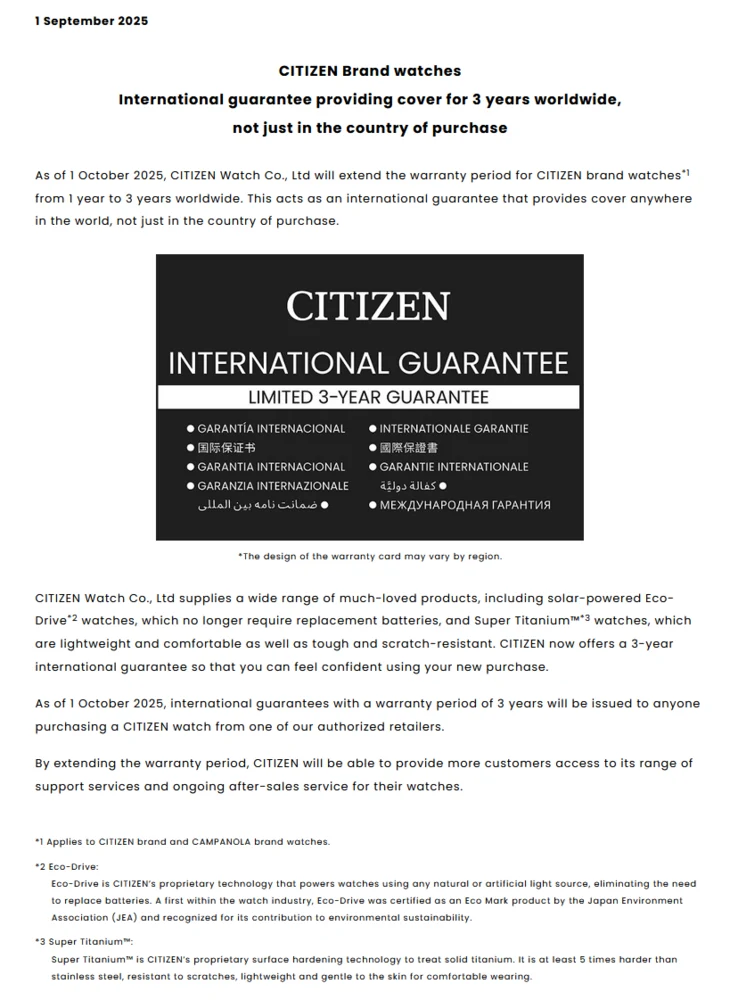 Citizen Enhances After-Sales Support for Watches