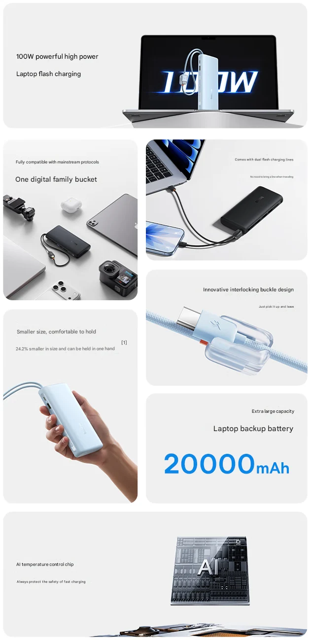 Baseus Unveils 100W Fast Charging Power Bank with Dual Cables