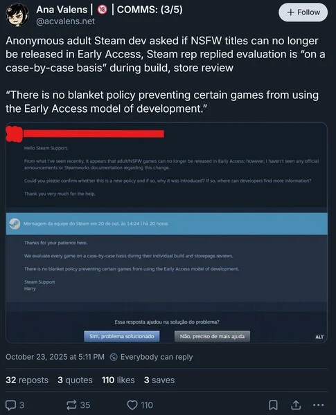 Steam Clarifies No Ban on NSFW Games in Early Access