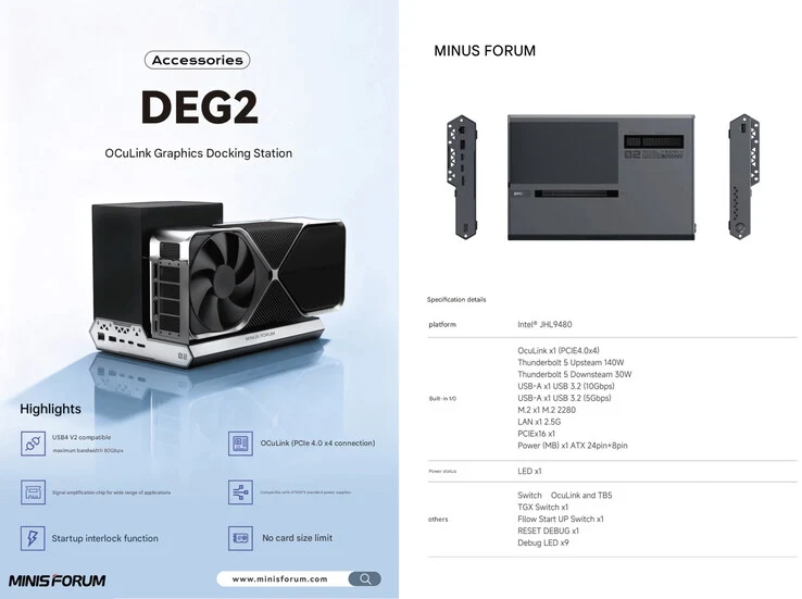 Minisforum DEG2: New Thunderbolt 5 eGPU Dock with OCuLink