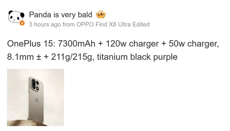 OnePlus 15 Leak: Battery, Weight, and Thickness of Snapdragon 8 Elite