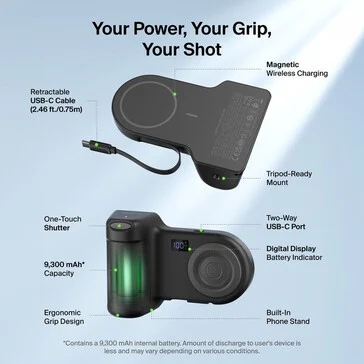 Smartphone Grip with Tripod Thread and 9300mAh Battery for All
