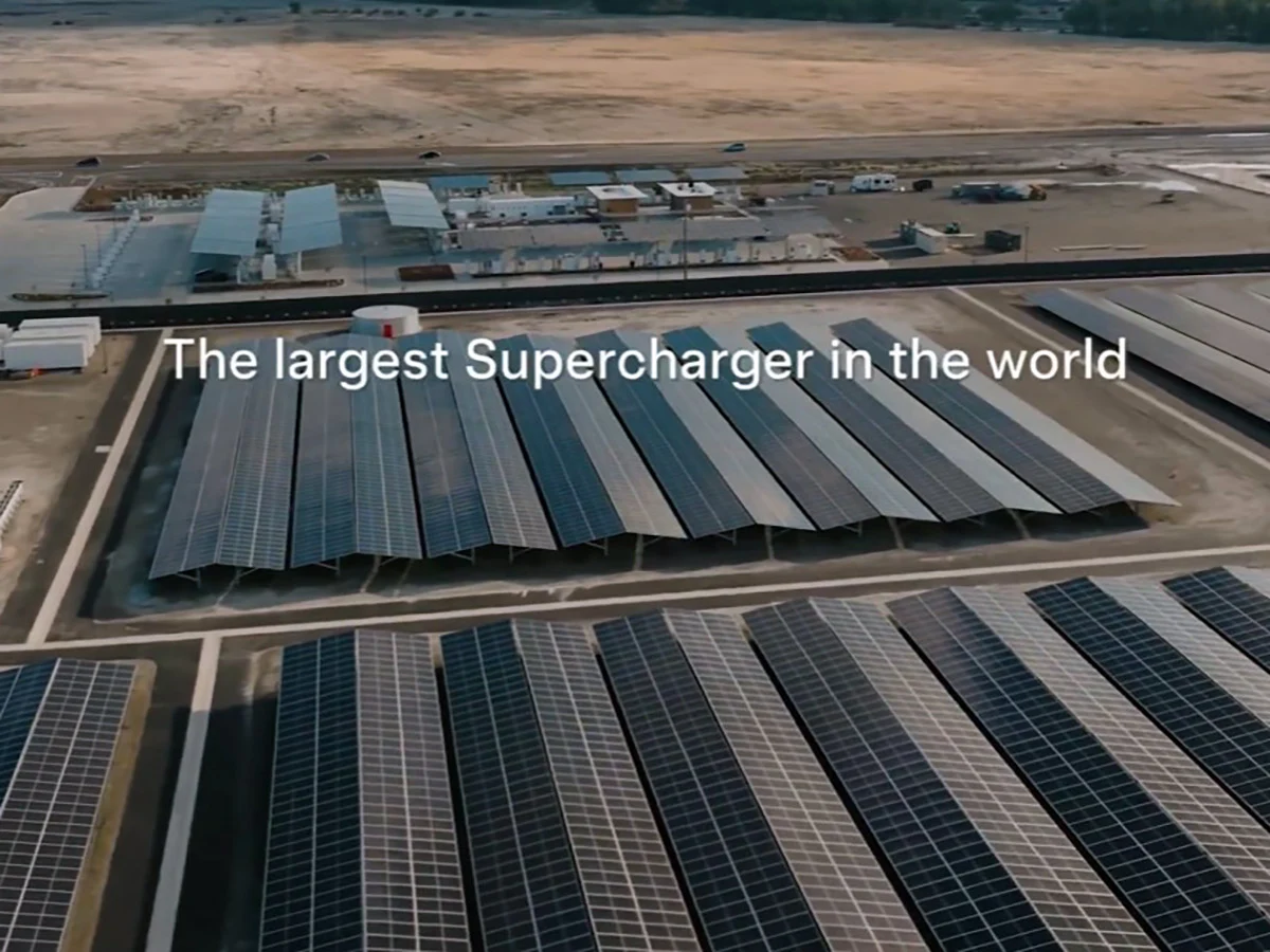 Record-Breaking Off-Grid Tesla Supercharger with 12 Trailer Piles