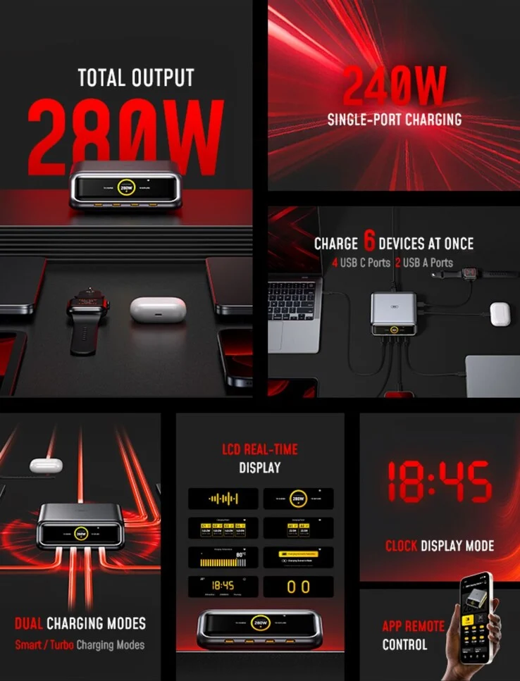 Pre-order 280W Desktop Charging Station with 6 USB Ports - 49% Off