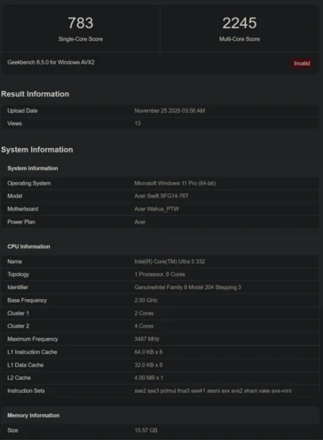 Intel Core Ultra 9 386H and 5 322 CPUs Launch with Acer Laptops