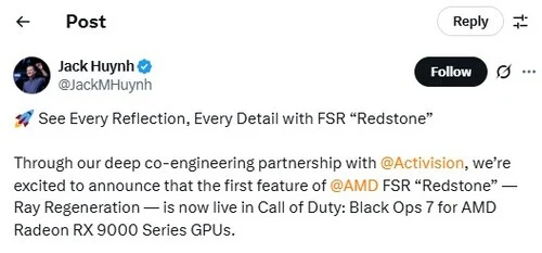 AMD FSR Redstone Launches in Call of Duty: Black Ops 7