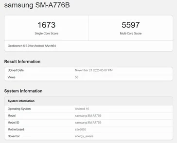 Samsung Galaxy A77 Appears on Geekbench with Strong GPU Specs