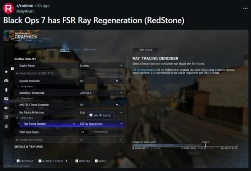 AMD FSR Redstone Launches in Call of Duty: Black Ops 7