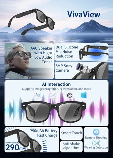 Rollme Smart Glasses: 8MP Camera, AI Translation, Dual Mics