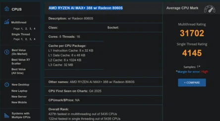 AMD Ryzen AI Max+ 388: New Strix Halo Chip with Radeon 8060s GPU
