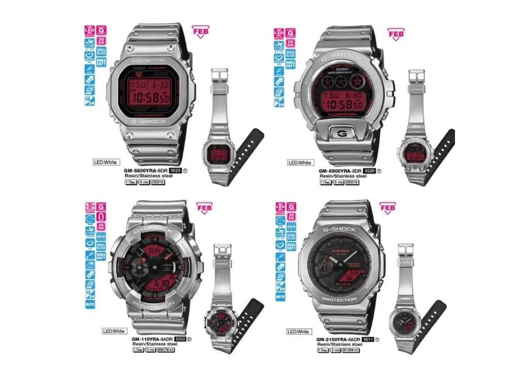 4 New Casio Stainless Steel Watches with Red Displays Coming in February