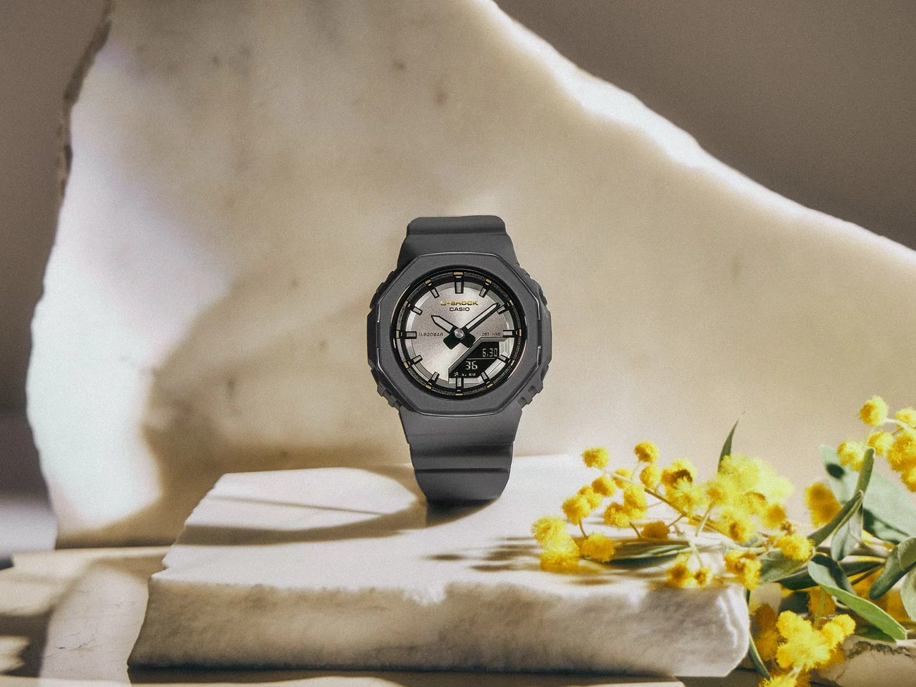 Casio Launches Compact Monochrome G-Shock with Gold Accents