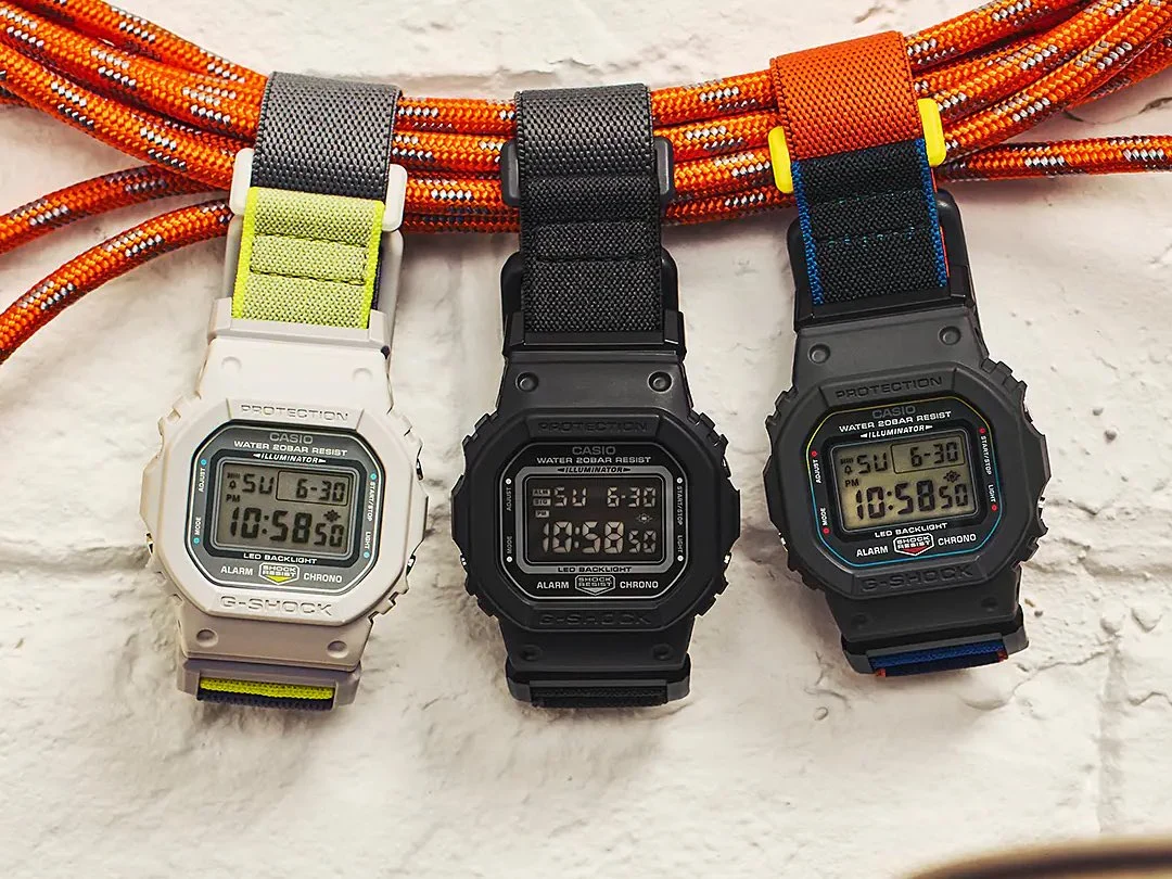 Casio DW-5600 Watches Feature Magnetic Buckle and Cloth Strap